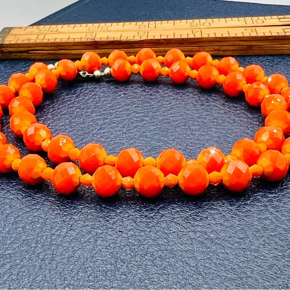 Vibrant 2-tone orange crystal bead necklace artisan 28”